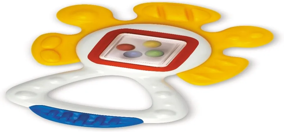 Tolo Toys Baby Activity Teether and Rattle Toy, Colorful Sun Shape Infant Teething Ring for Gum Relief