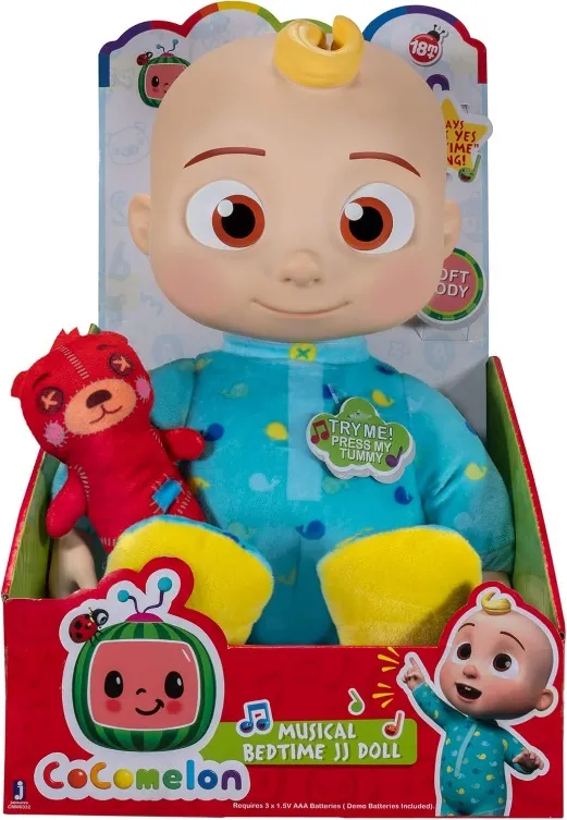 Official Bedtime JJ Musical Doll by CoComelon, Soft Plush Body - Squeeze Tummy and JJ Sings 'Yes, Yes, Bedtime Song,' - Includes Mini Plush Pillow Feature - Kids Toys
