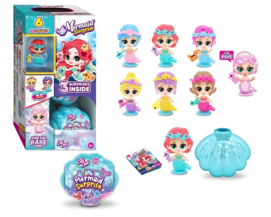 Cute Club Mermaid Surprise Collectible brings enchanting mini mermaid dolls with vibrant tails and magical accessories, perfect for imaginative underwater adventures.